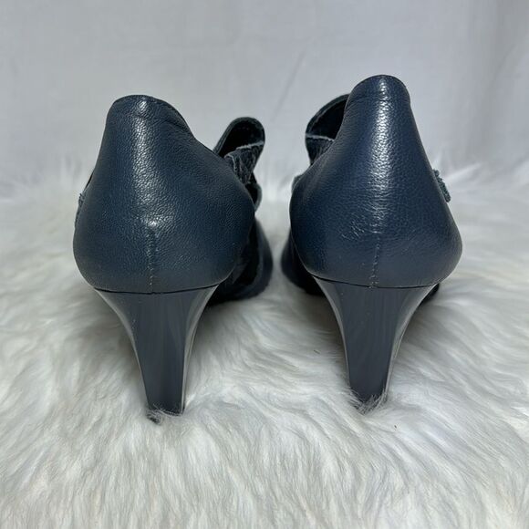 Nurture By Lamaze Navy Leather Peep Toe Heels Sz 8.5 - Picture 3 of 6